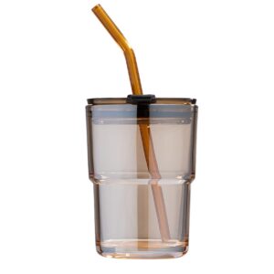 BLUEPOLAR 13oz/400ml Tumbler Water Glass, Cups with Straw and Lid Sealed Carry on for Coffee, Iced Tea, Thick Wall Insulated Glass Cup (Amber)…