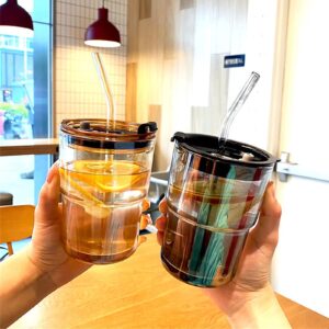 BLUEPOLAR 13oz/400ml Tumbler Water Glass, Cups with Straw and Lid Sealed Carry on for Coffee, Iced Tea, Thick Wall Insulated Glass Cup (Amber)…