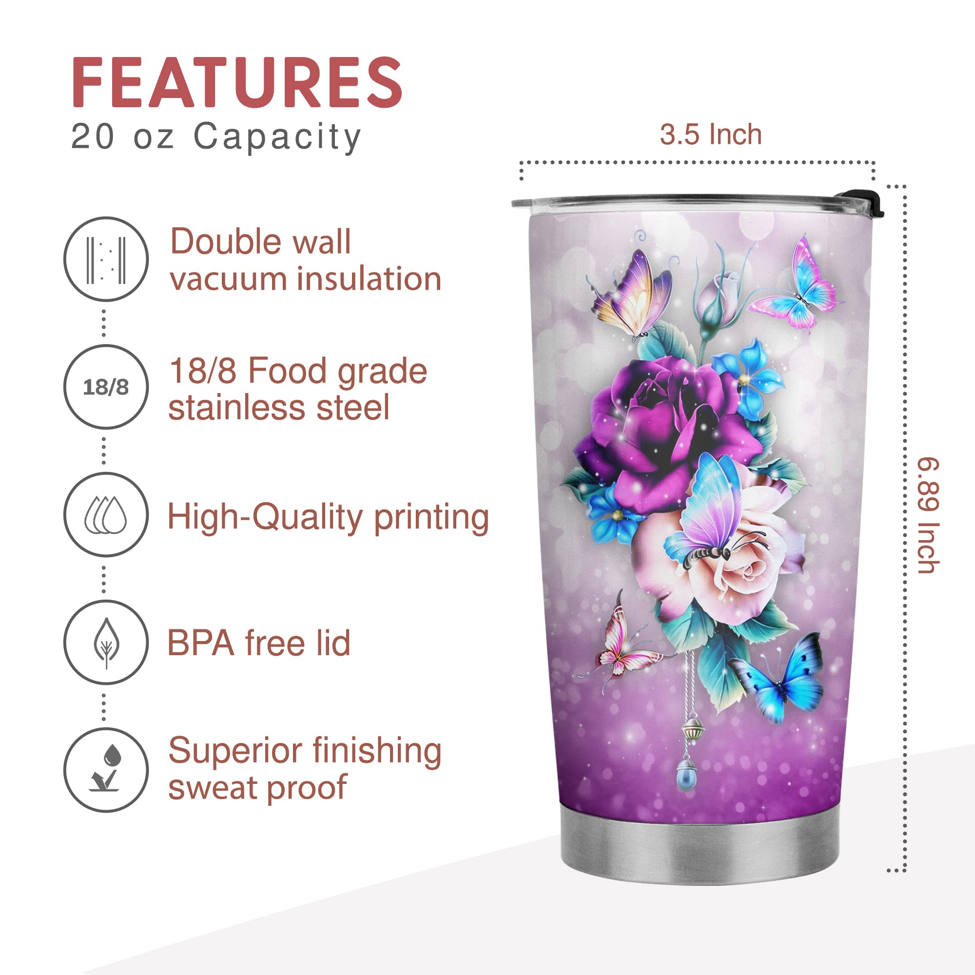 Mom Rose 20oz Stainless Steel Tumbler - Mom Gifts from Daughters - Mom Birthday Gifts, Christmas Gifts for Mom from Daughter, Valentines Day Gifts for Mom