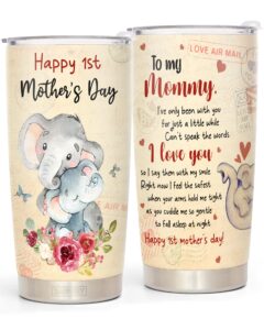 365fury first mothers day gifts for new mom, daughter from baby, sister, son - 1st mothers day coffee mug - elephant 20oz double wall vacuum insulated tumbler with lid for woman