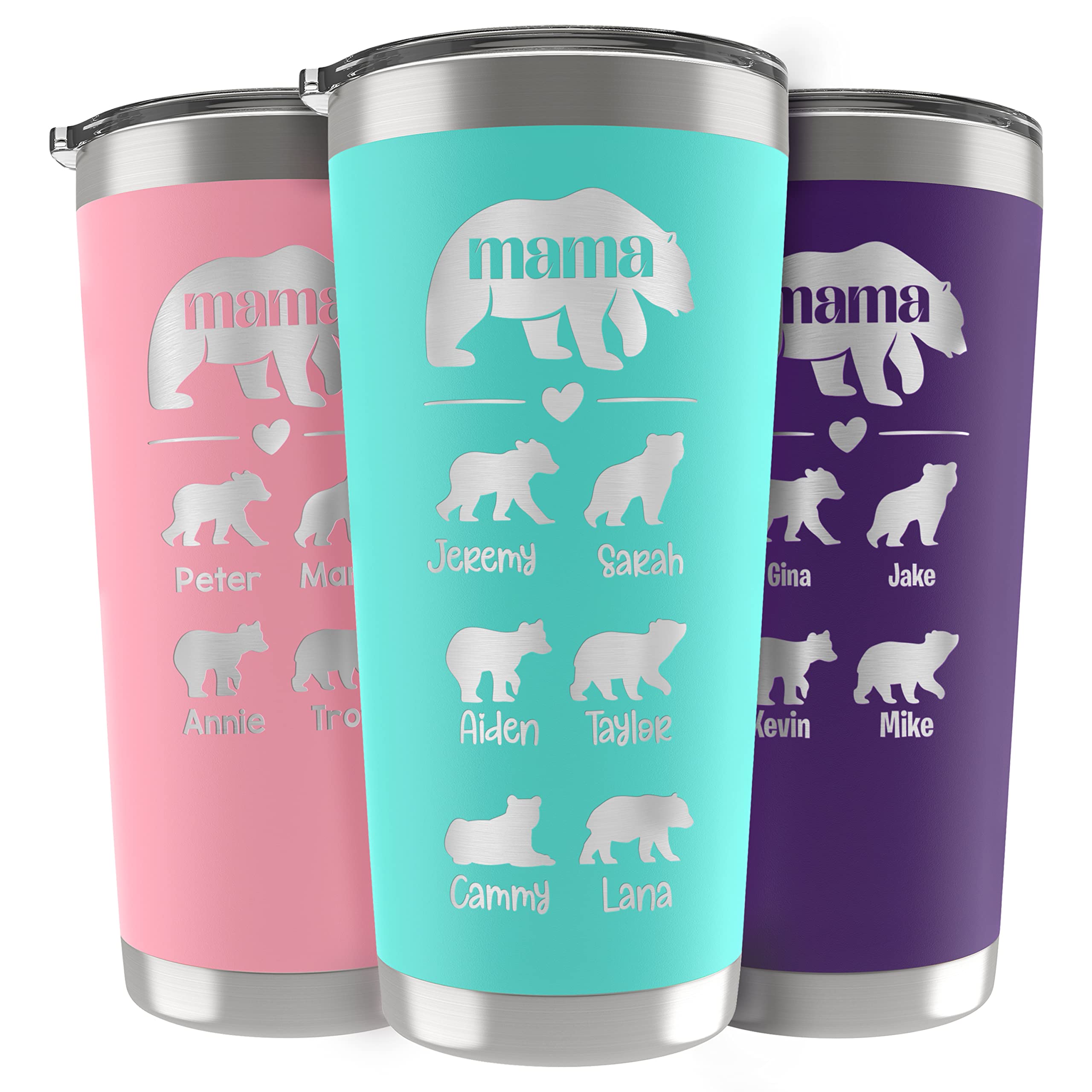 Mother's Day Gifts I Personalized Mama Bear Tumbler with Cubs and Name I Up to 6 Cubs & 5 Fonts - 13 Colors I Mother's Day Gifts from Daughter I 20 OZ - 30 OZ