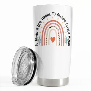 sandjest teacher tumbler - it takes big heart to shape little minds travel coffee mug appreciation gift for teachers - 20oz insulated stainless steel tumblers birthday, christmas, back to school gifts