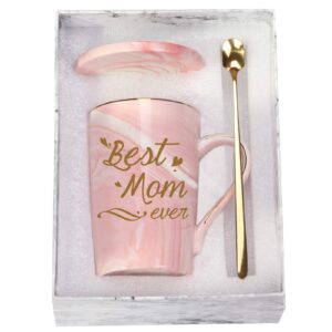 Best Mom Gifts Mom Mug Birthday Mothers Day Gifts for Mom from Daughter Son 14 Ounce Gift Box with Spoon and Cup Mat Pink