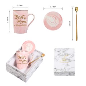 Best Mom Gifts Mom Mug Birthday Mothers Day Gifts for Mom from Daughter Son 14 Ounce Gift Box with Spoon and Cup Mat Pink