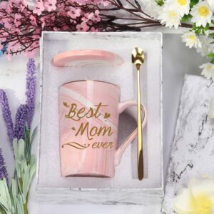 Best Mom Gifts Mom Mug Birthday Mothers Day Gifts for Mom from Daughter Son 14 Ounce Gift Box with Spoon and Cup Mat Pink