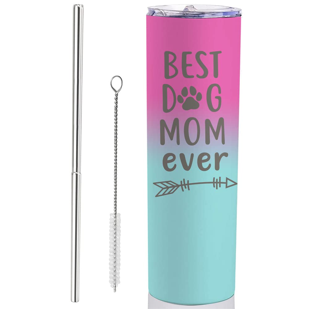 Xisilin Dog Mom Gifts For Women Dog Themed Gifts For Dog Mom- 20oz White Best Dog Mom Ever Travel Tumbler - Christmas Birthday Presents For Dog Lovers Female Women Teen Girls Water Cup With Lip Straw