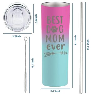 Xisilin Dog Mom Gifts For Women Dog Themed Gifts For Dog Mom- 20oz White Best Dog Mom Ever Travel Tumbler - Christmas Birthday Presents For Dog Lovers Female Women Teen Girls Water Cup With Lip Straw