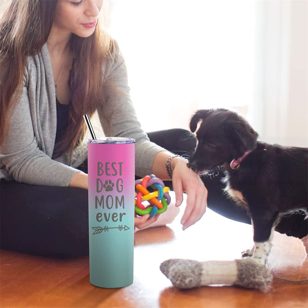 Xisilin Dog Mom Gifts For Women Dog Themed Gifts For Dog Mom- 20oz White Best Dog Mom Ever Travel Tumbler - Christmas Birthday Presents For Dog Lovers Female Women Teen Girls Water Cup With Lip Straw