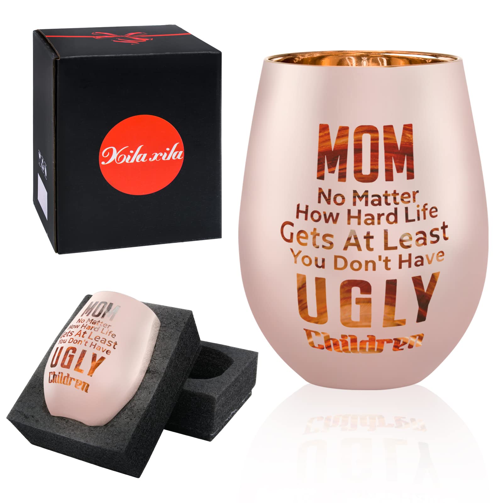 xilaxila Mom Gifts From Daughters Sons - Mom Wine Glass -Mothers Day Birthday Christmas Gifts for Mom - At Least You Don’t Have Ugly Children