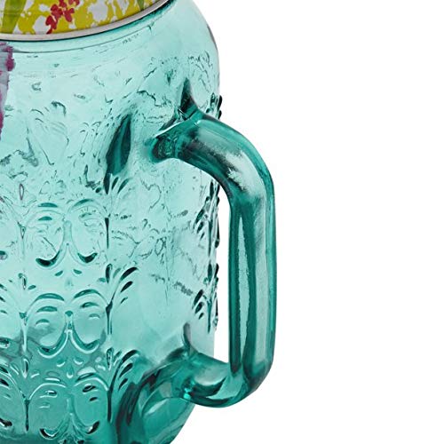 The Pioneer Women Sunny Days Teal Drinking Glass with Straw and Lid Mason jar,32 ounces