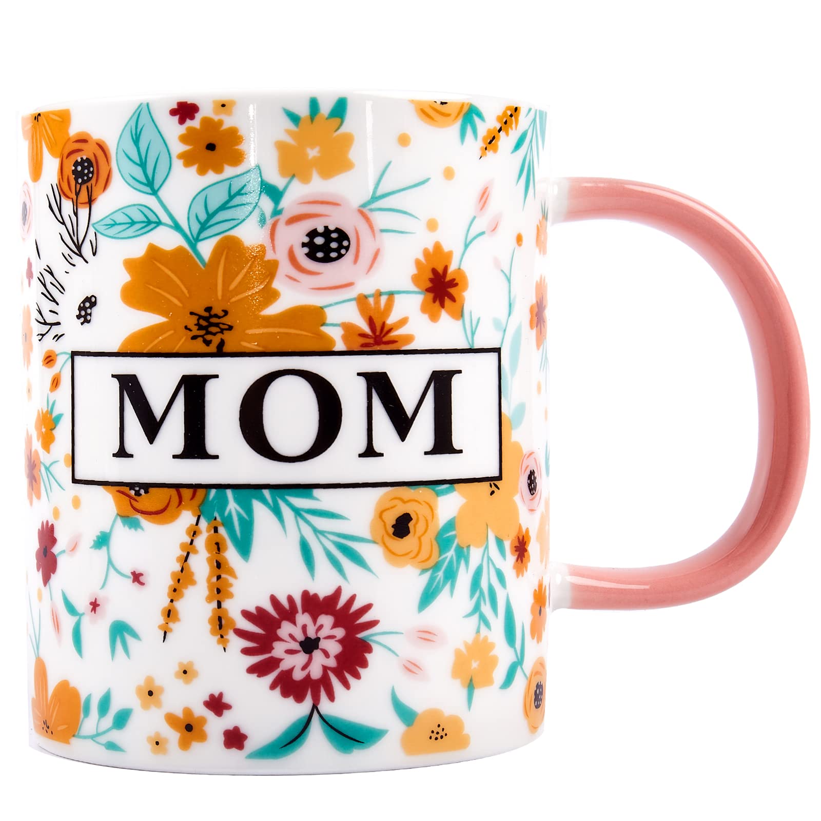 Oyiyou Gifts for Mom - Mothers Day Birthday Christmas Day Valentines Day Thanksgiving Gifts for Mom - Best Mom Gifts - I LOVE YOU MOM Floral Ceramic Coffee Mug 15.56 OZ