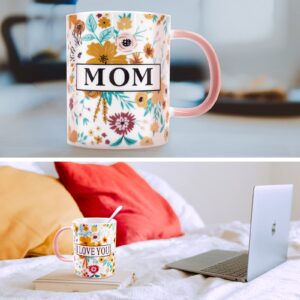 Oyiyou Gifts for Mom - Mothers Day Birthday Christmas Day Valentines Day Thanksgiving Gifts for Mom - Best Mom Gifts - I LOVE YOU MOM Floral Ceramic Coffee Mug 15.56 OZ