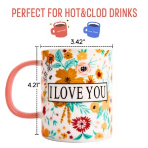 Oyiyou Gifts for Mom - Mothers Day Birthday Christmas Day Valentines Day Thanksgiving Gifts for Mom - Best Mom Gifts - I LOVE YOU MOM Floral Ceramic Coffee Mug 15.56 OZ