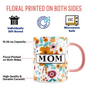 Oyiyou Gifts for Mom - Mothers Day Birthday Christmas Day Valentines Day Thanksgiving Gifts for Mom - Best Mom Gifts - I LOVE YOU MOM Floral Ceramic Coffee Mug 15.56 OZ