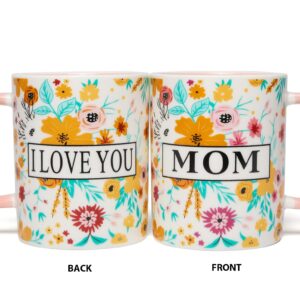 Oyiyou Gifts for Mom - Mothers Day Birthday Christmas Day Valentines Day Thanksgiving Gifts for Mom - Best Mom Gifts - I LOVE YOU MOM Floral Ceramic Coffee Mug 15.56 OZ