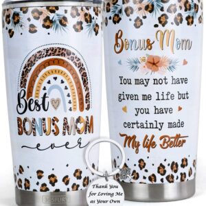 365fury Gifts For Bonus Mom From Son, Daughter - Best Bonus, Step Mom Ever Gifts - 20oz Tumbler w/Straw & Keychain - Christmas, Mothers Day, Birthday Gifts For Stepmom, Mother In Law, Boyfriend Mom