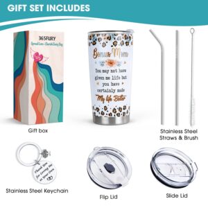 365fury Gifts For Bonus Mom From Son, Daughter - Best Bonus, Step Mom Ever Gifts - 20oz Tumbler w/Straw & Keychain - Christmas, Mothers Day, Birthday Gifts For Stepmom, Mother In Law, Boyfriend Mom