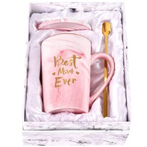 uonmay best mom ever coffee mug mothers day gifts for mom from kids daughter son novelty mug marble ceramic tea cup 14oz birthday presents mugs with exquisite box packing and greeting cards pink