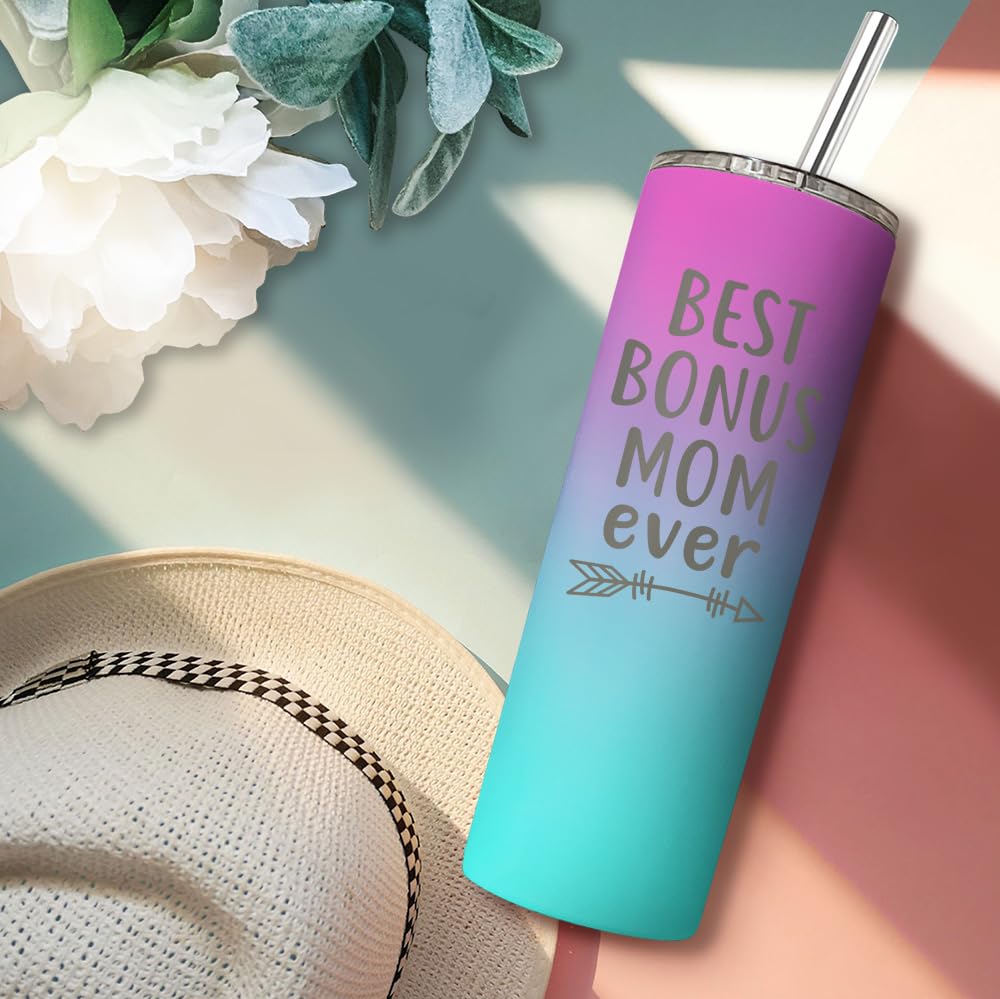 Mothers Day Gifts for Mother In Law Best Bonus Mom Gifts From Daughter Son 20oz Pink Gradient Travel Cup Gift Set for Stepmom Christmas Birthday Presents for Stepmother Tumbler with Lid Staw