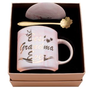 Luspan Best Grandma Gifts - Gifts for Grandma - Best Grandma Ever Pink Marble Ceramic Coffee Mug 11.5oz and Lid