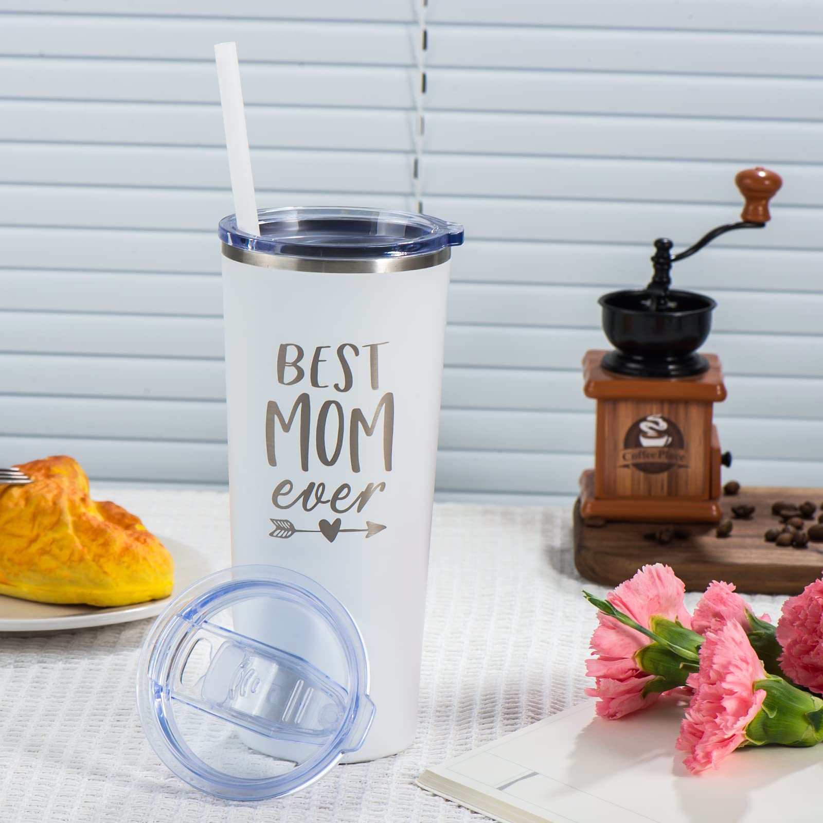 Mothers Day Gifts for Mom From Daughter Son Kids-Unique Birthday Present Ideas For Mom Gifts For Mom-Ideal Great Gifts for Mom - New Mom Women- Stainless Steel Tumbler 22 Oz(white)