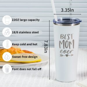 Mothers Day Gifts for Mom From Daughter Son Kids-Unique Birthday Present Ideas For Mom Gifts For Mom-Ideal Great Gifts for Mom - New Mom Women- Stainless Steel Tumbler 22 Oz(white)