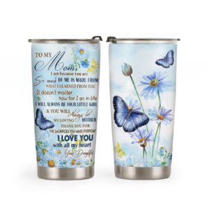 64hydro 20oz daughter to mom birthday gifts for women, mom, friends, valentines day gifts for her, inspirational gifts butterfly daisy to mom tumbler cup, insulated travel coffee mug with lid