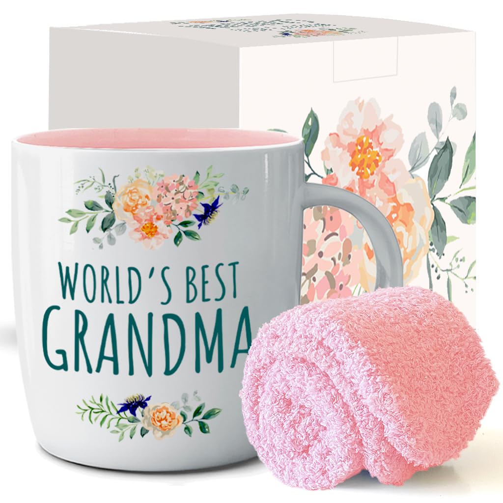 Triple Gifffted Best Grandma Ever Gifts Ideas for Grandmother From Grandkids, Coffee Mug and Socks From Grandson Granddaughter, Grandparent Birthday, Christmas, Mothers Day, Ceramic Cup 380ml