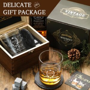 Retirement Gifts for Men Whiskey Glass Set - The Legend Has Retired 2024 - Retirement Party Decorations, Supplies - Gifts Ideas for Him, Dad, Husband, Friends - Wood Box & Whiskey Stones & Coaster