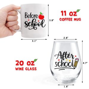 Teacher Appreciation Gifts Set Before School After School 11Oz Coffee Mug 20 Oz Stemless Wine Glass Teacher Retirement Gift First Day of School Birthday Present Back To School Christmas Thanksgiving