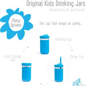 Elk and Friends Kids & Toddler Cups | The Original Glass Mason Jars 12 oz with Silicone Sleeves Straws Smoothie Spill Proof