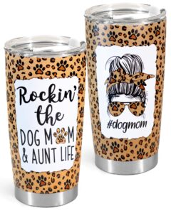 365fury aunt gifts - auntie gifts from niece or nephew - mother day, birthday gifts for aunt - dog mom gifts for women dog owner travel coffee mug tumbler with lid straw - 20oz