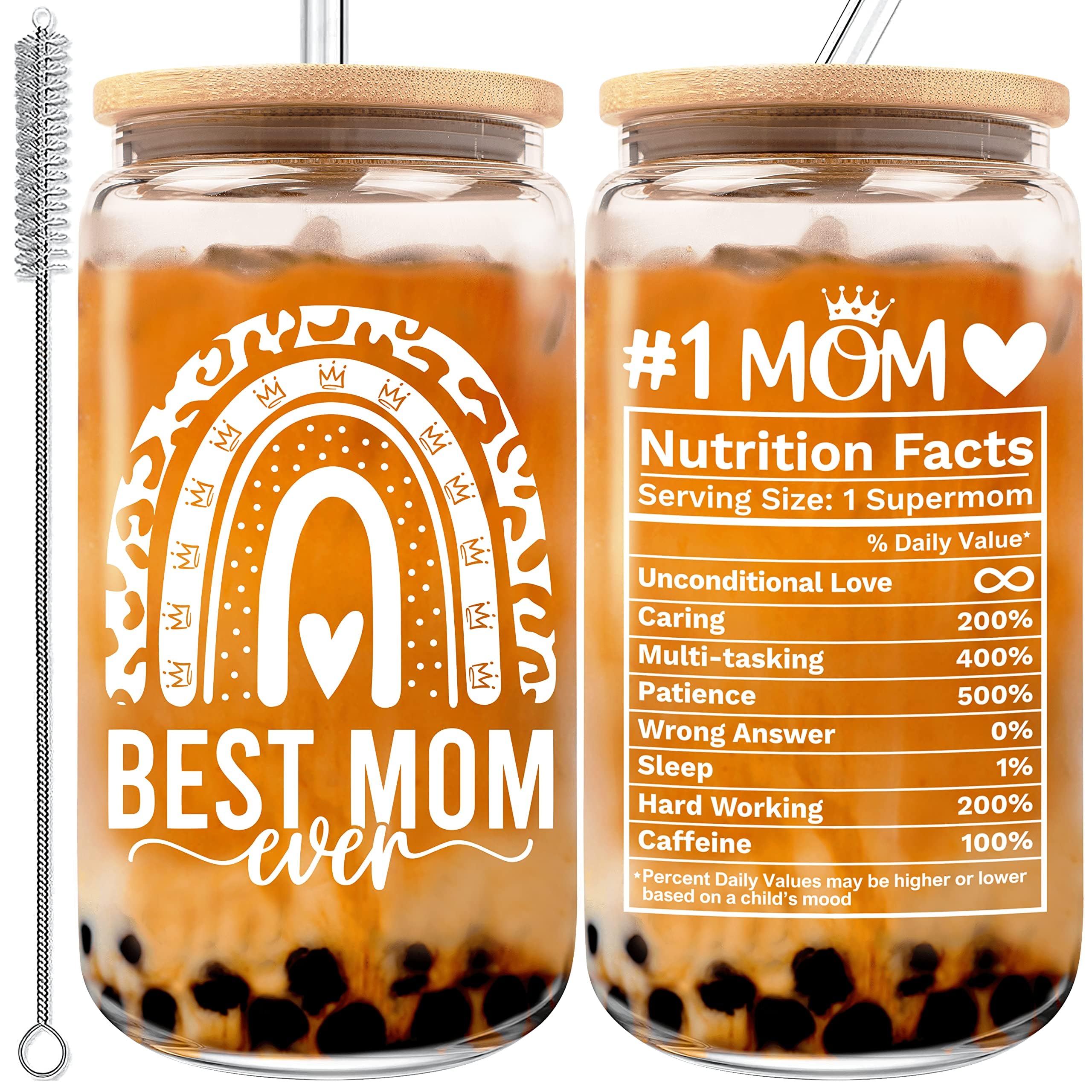 Mothers Day Gifts for Mom from Daughter, Son, Kids, Husband - Mom Gifts for Wife - Birthday Present for Mom, Mama Gifts, Mother Gifts - New Mom, First Time, Bonus MomGift Ideas - 16oz Can Glass Cup