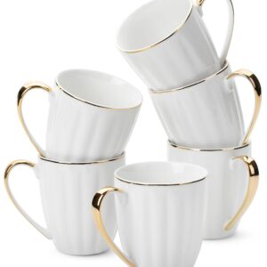 BTaT- White Coffee Mugs, Set of 6, 12oz, White Porcelain with Gold Trim Coffee Mug Set, Hot Chocolate Mugs, Ceramic Mugs, Large Mugs for Coffee, Set of Mugs, Hot Cocoa Mugs