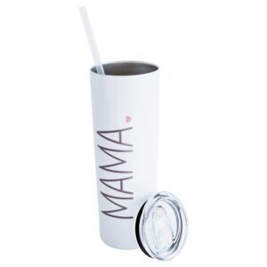mama tumbler with lid & straw - 18/8 stainless steel, double wall vacuum insulated - travel thermal bottle for coffee, water, juice, wine - ideal gift for mother's day, mom's birthday, new mom - 20oz