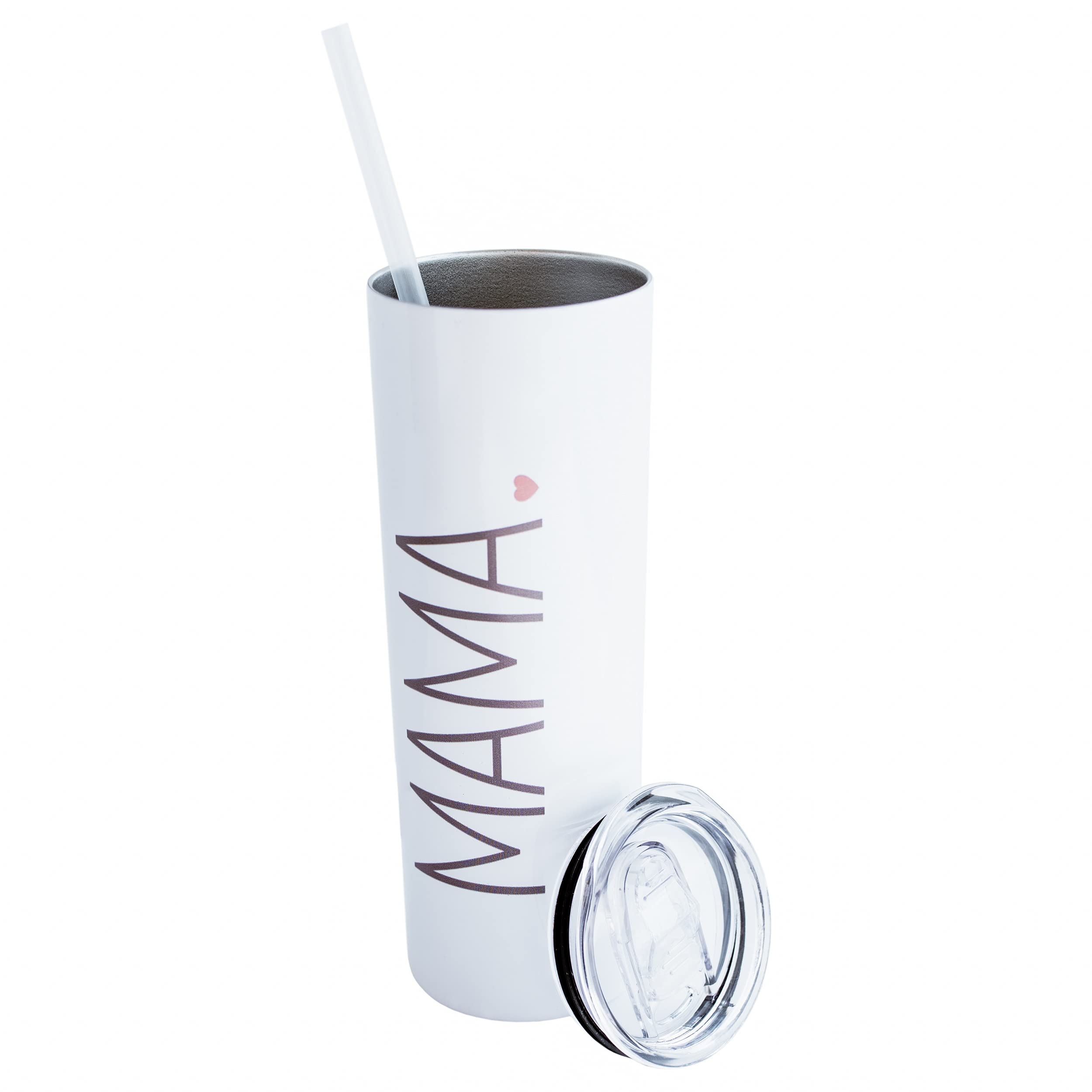 MAMA Tumbler with Lid & Straw - 18/8 Stainless Steel, Double Wall Vacuum Insulated - Travel Thermal Bottle for Coffee, Water, Juice, Wine - Ideal Gift for Mother's Day, Mom's Birthday, New Mom - 20oz