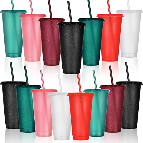 Honeydak Tumbler with Straw and Lid Bulk Water Bottle Iced Coffee Travel Mug Cup Reusable Plastic Cups for Parties Birthdays 24-27 oz (,)