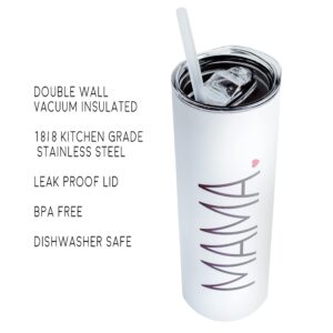 MAMA Tumbler with Lid & Straw - 18/8 Stainless Steel, Double Wall Vacuum Insulated - Travel Thermal Bottle for Coffee, Water, Juice, Wine - Ideal Gift for Mother's Day, Mom's Birthday, New Mom - 20oz