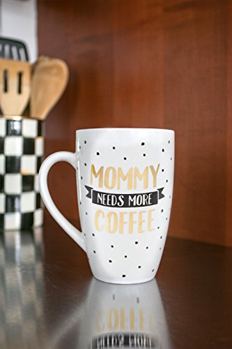 Pearhead Parent Coffee Mug, Mommy Needs More Coffee Whimsical Mug, Mother’s Day Accessory for New Moms and Expecting Mothers, Polka Dot, 22oz