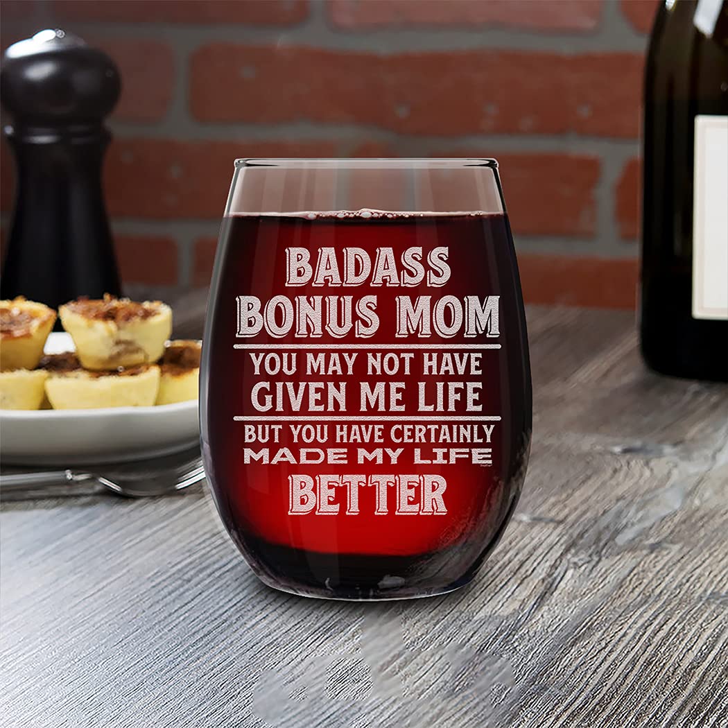 shop4ever Stepmom You May Not Have Given Me Life But You Certainly Made My Life Better Engraved Stemless Wine Glass Mother's Day Gift 15 oz.