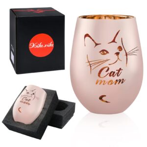 xilaxila Cat Mom Gifts - Funny Cat Lover Gifts for Women - Mothers Day Birthday Gifts for Mom - Cat Gifts for Cat Lovers - Cat Wine Glasses (Cat Mom)
