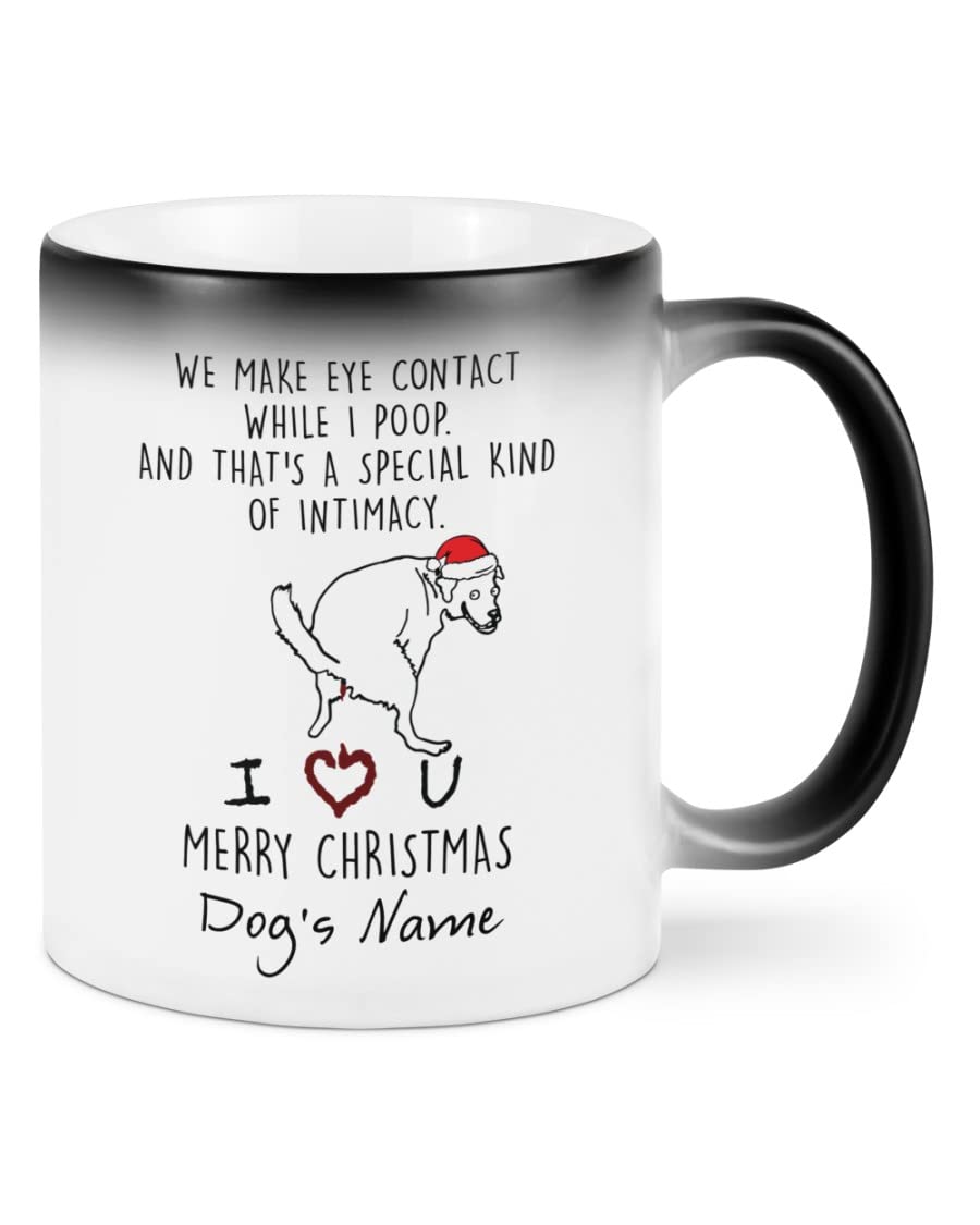 Lafine Personalized We Make Eye Contact While I Poop And That's A Special Kind Of Intimacy Mug, Funny Custom Name Color Changing Happy Mothers Day Father's Gifts For Dog Mom, Dad, Lover, multi