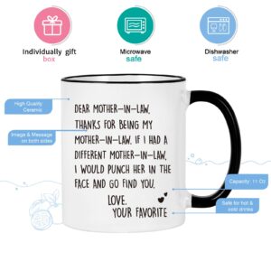 YHRJWN Christmas Mothers Day Gifts from Daughter in Law, Dear Mother in Law Coffee Mug, Mother in Law Gifts from Daughter in Law, Birthday Mother's Day Gifts for Mother in Law, 11 Oz White