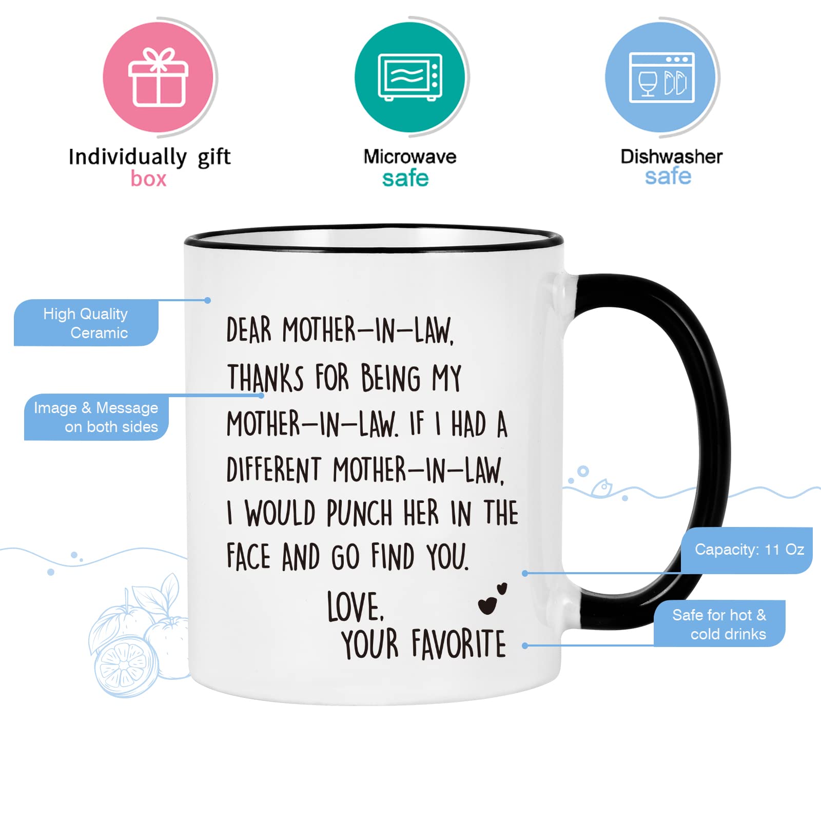 YHRJWN Christmas Mothers Day Gifts from Daughter in Law, Dear Mother in Law Coffee Mug, Mother in Law Gifts from Daughter in Law, Birthday Mother's Day Gifts for Mother in Law, 11 Oz White