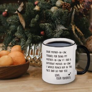 YHRJWN Christmas Mothers Day Gifts from Daughter in Law, Dear Mother in Law Coffee Mug, Mother in Law Gifts from Daughter in Law, Birthday Mother's Day Gifts for Mother in Law, 11 Oz White