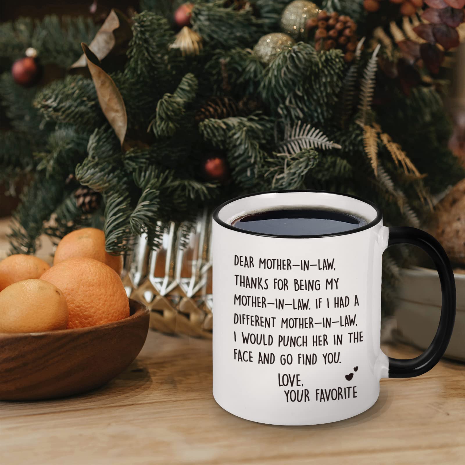 YHRJWN Christmas Mothers Day Gifts from Daughter in Law, Dear Mother in Law Coffee Mug, Mother in Law Gifts from Daughter in Law, Birthday Mother's Day Gifts for Mother in Law, 11 Oz White