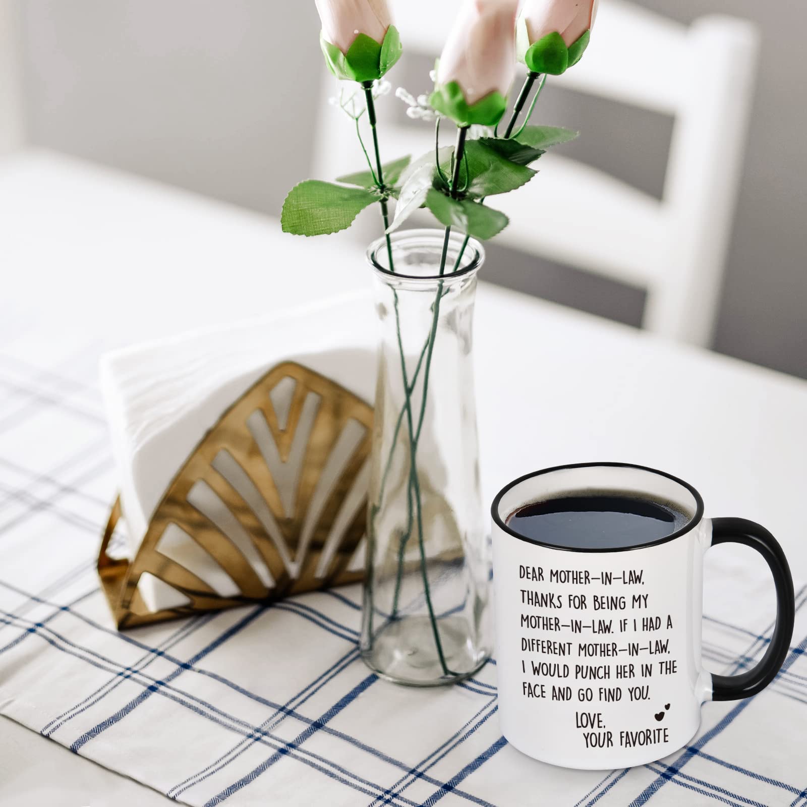 YHRJWN Christmas Mothers Day Gifts from Daughter in Law, Dear Mother in Law Coffee Mug, Mother in Law Gifts from Daughter in Law, Birthday Mother's Day Gifts for Mother in Law, 11 Oz White