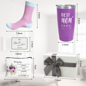 UAREHIBY Mothers Day Gifts for Mom from Daughter Son,20 OZ Wine Tumbler from Husband,Mama Birthday Gifts with Socks,New Mom Gifts,Valentines Day Gifts for Mom(Purple)