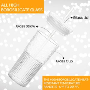 QWEZXO Glass Cups With Lids and Glass Straws，20 OZ High Borosilicate Glass Tumbler Iced Coffee Water Smoothie…