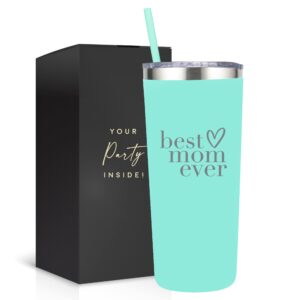 best mom ever tumbler, 22 oz stainless steel water bottle with lid & straw - mint green, ideal christmas gifts for mom, perfect mom gifts for mother's day, versatile with temperature retention